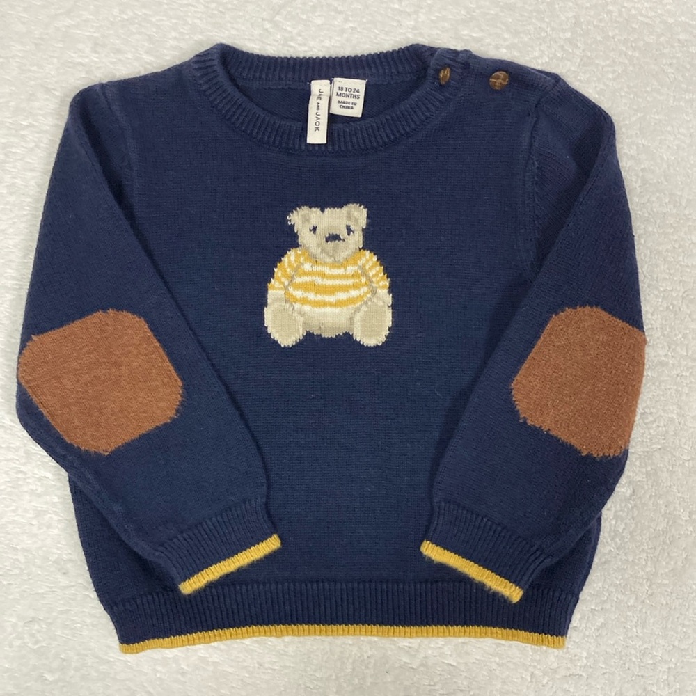 Janie & Jack baby bear elbow patch cotton sweater 18/24m